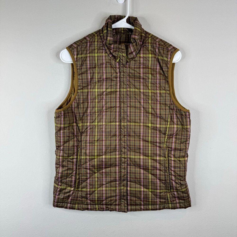 Lands' End Puffer Vest Womens Size S 6-8 Plaid‎ Sleeveless Full Zip